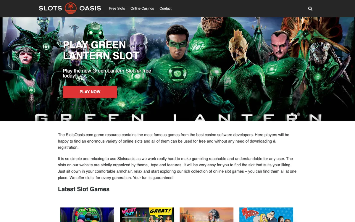 Slots Oasis Casino — Home page, captured from United States