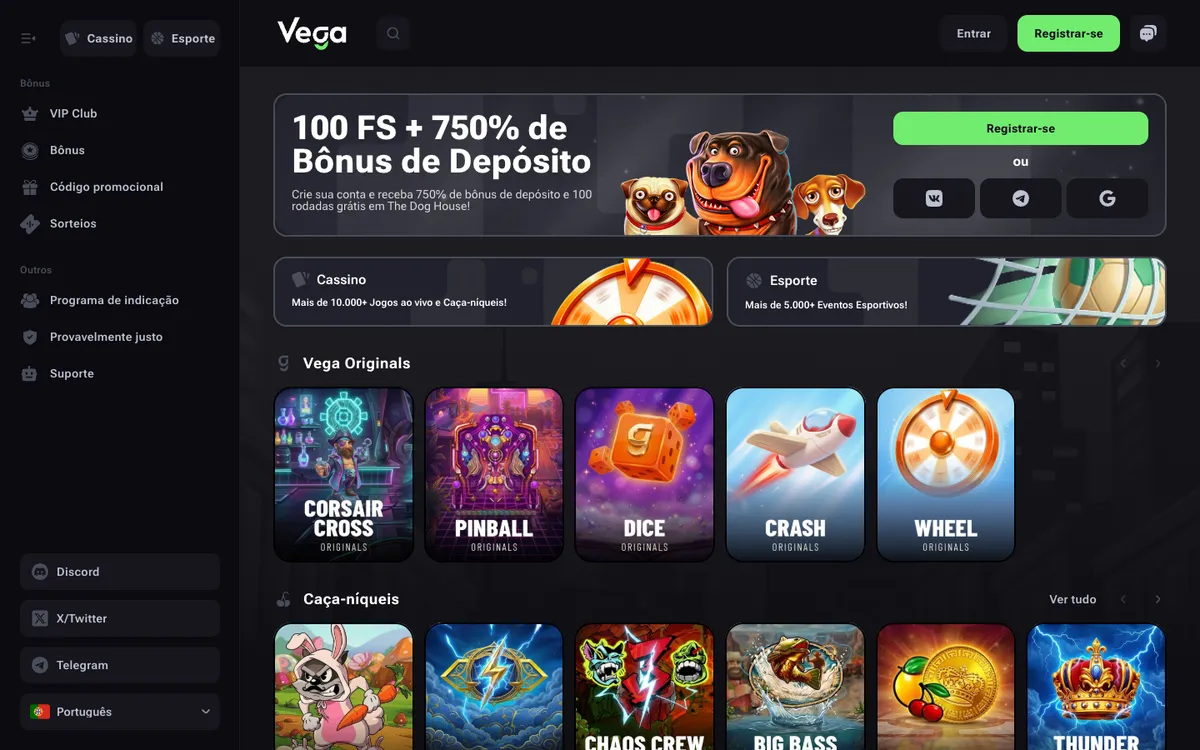 Vega.bet Casino — Home page, captured from Portugal
