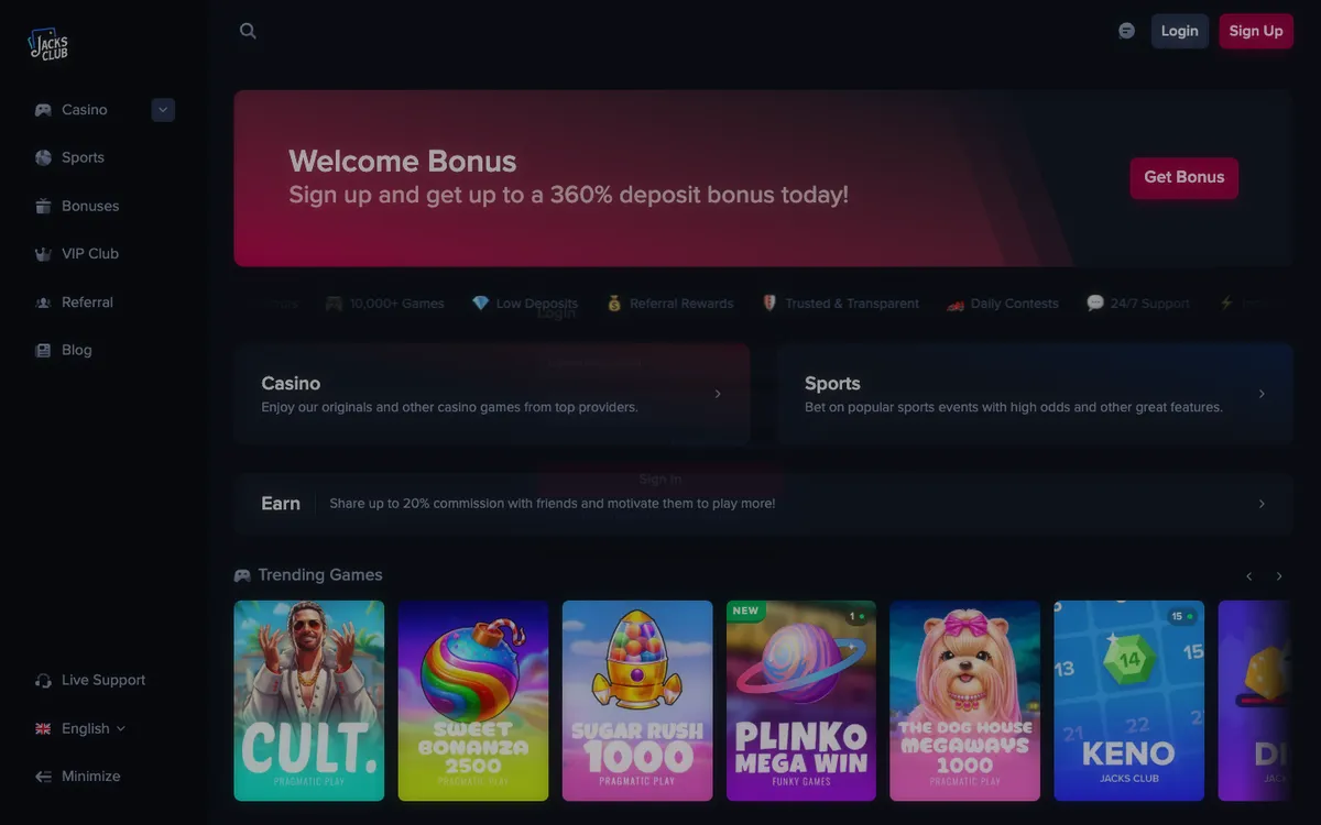 Jacks Club Casino — Sign-up, captured from Indonesia