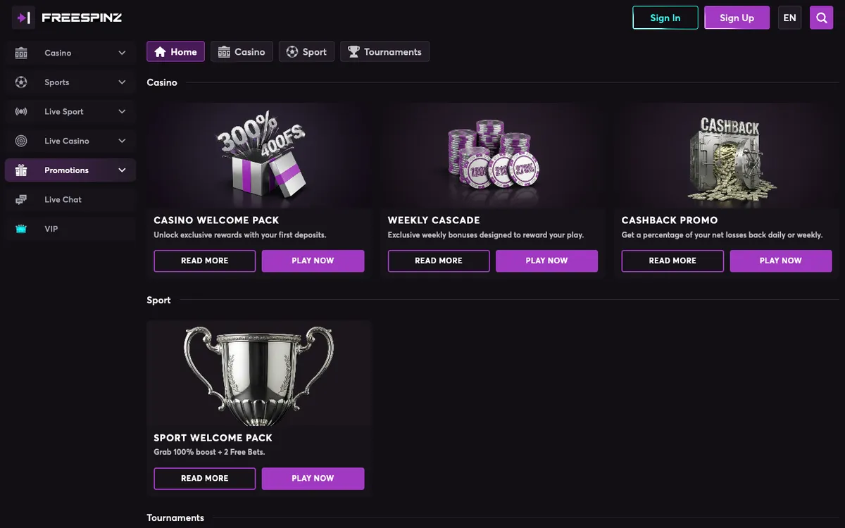 Freespinz Casino — «Акции», снято из страны Франция