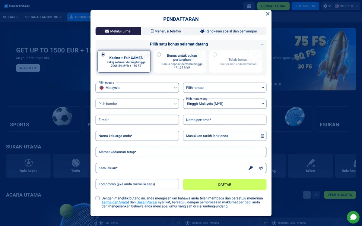FairPari Casino — Home page, captured from Malaysia