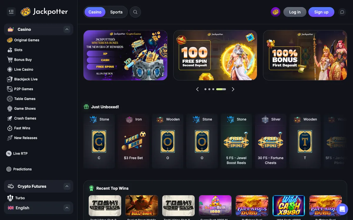 Jackpotter Casino — Home page, captured from Canada