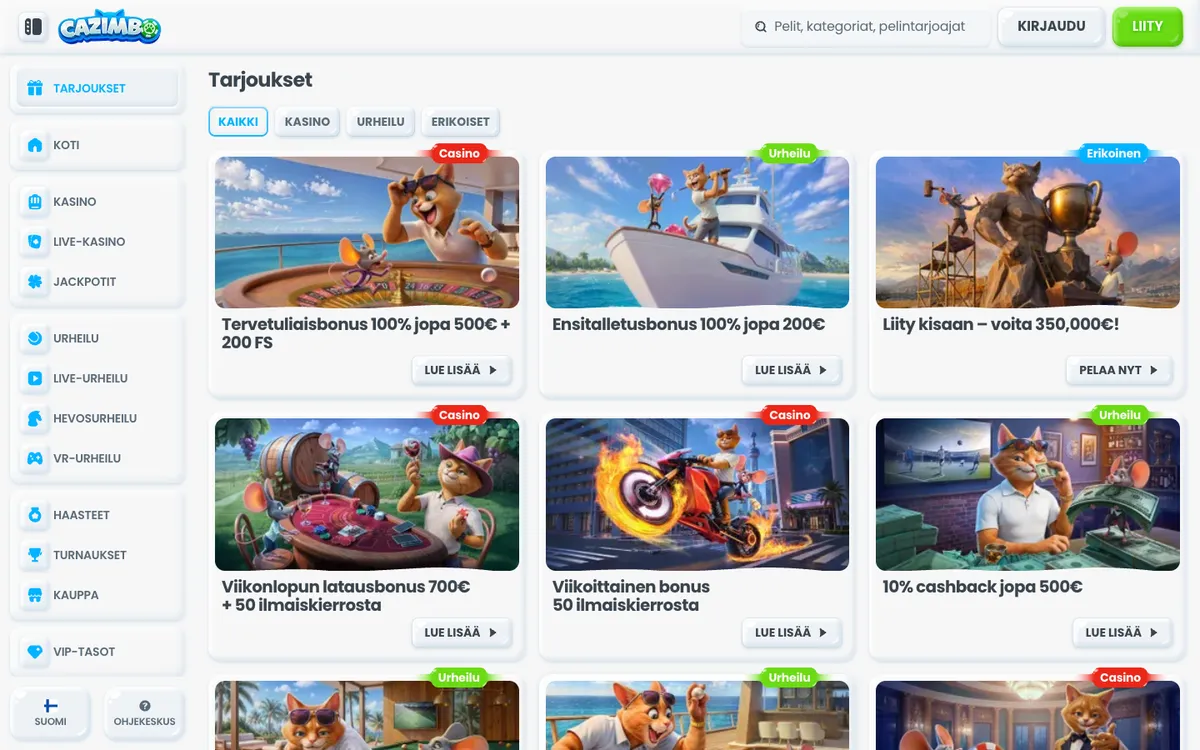 Cazimbo Casino — Promotions, captured from Finland
