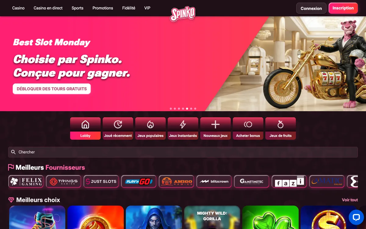 SpinkoCasino — «Главная», снято из страны Франция