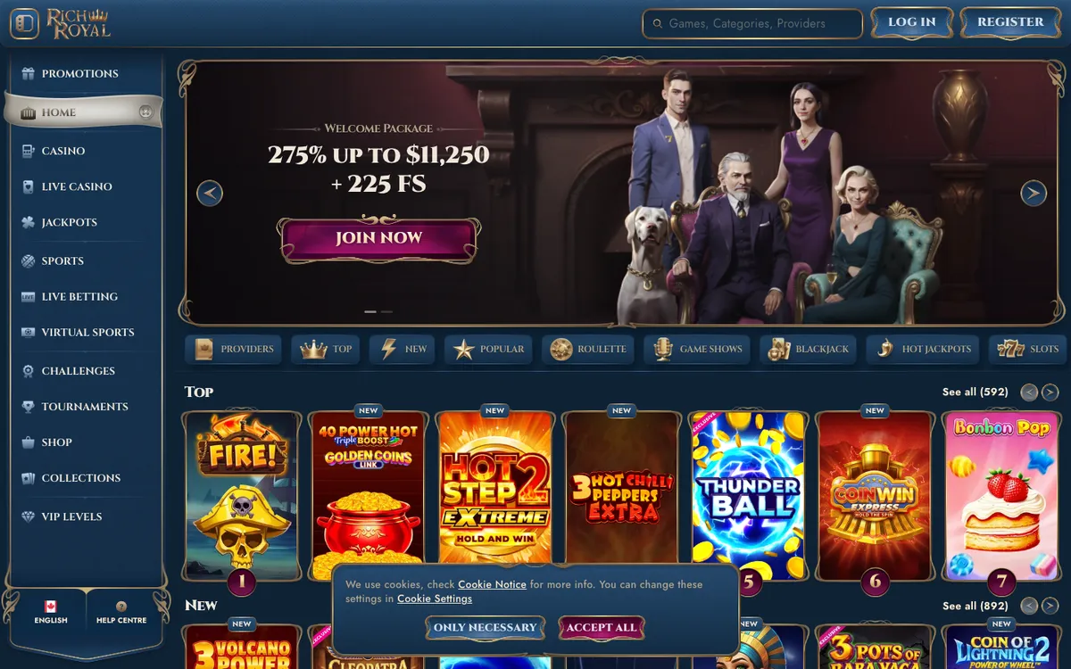 Rich Royal Casino — Home page, captured from Canada