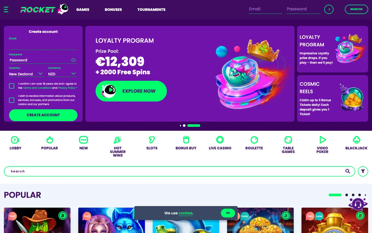 Casino Rocket — «Главная», снято из страны Новая Зеландия