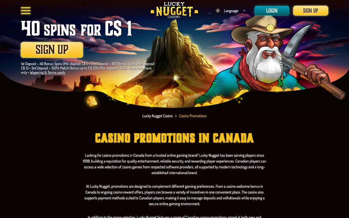 Lucky Nugget Casino — Promotions, captured from Canada