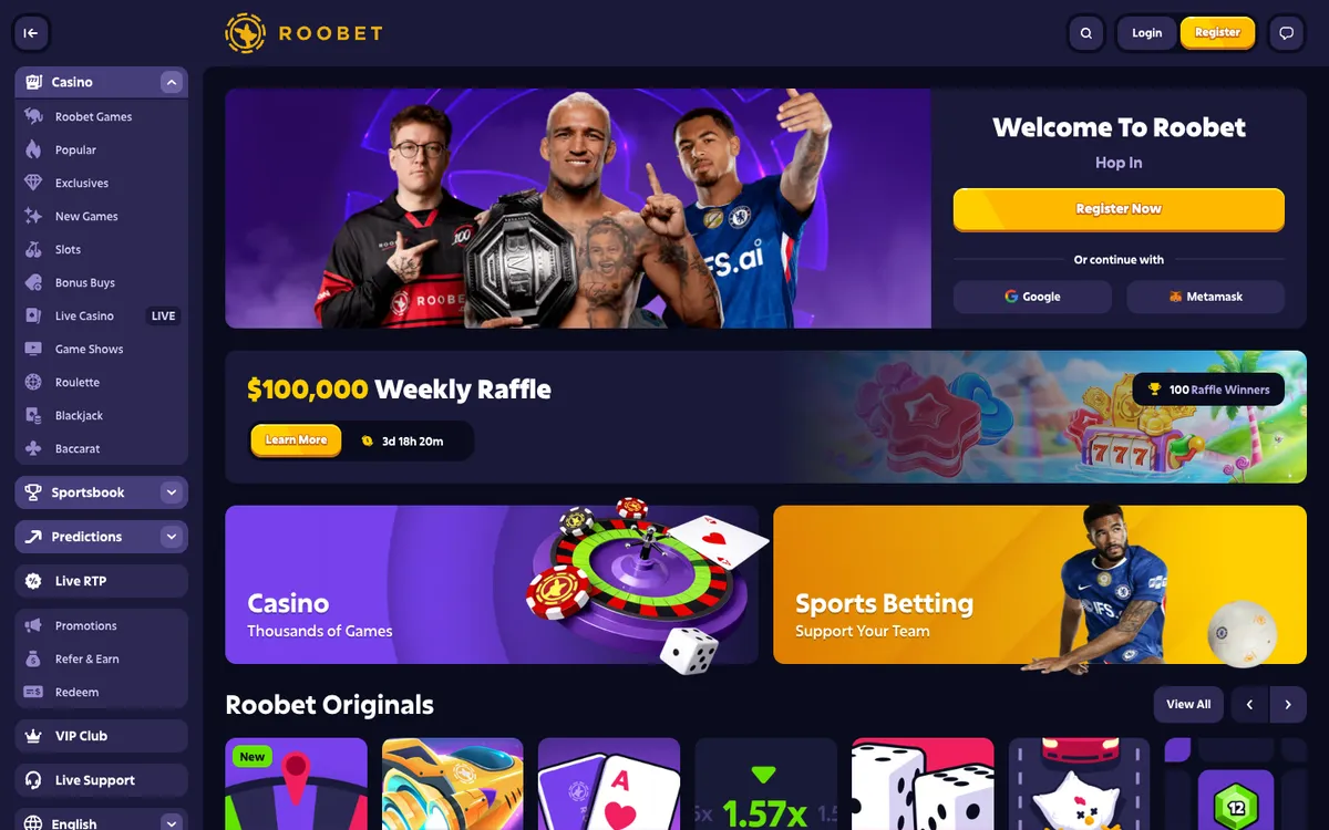 Roobet Casino — Home page, captured from United Arab Emirates