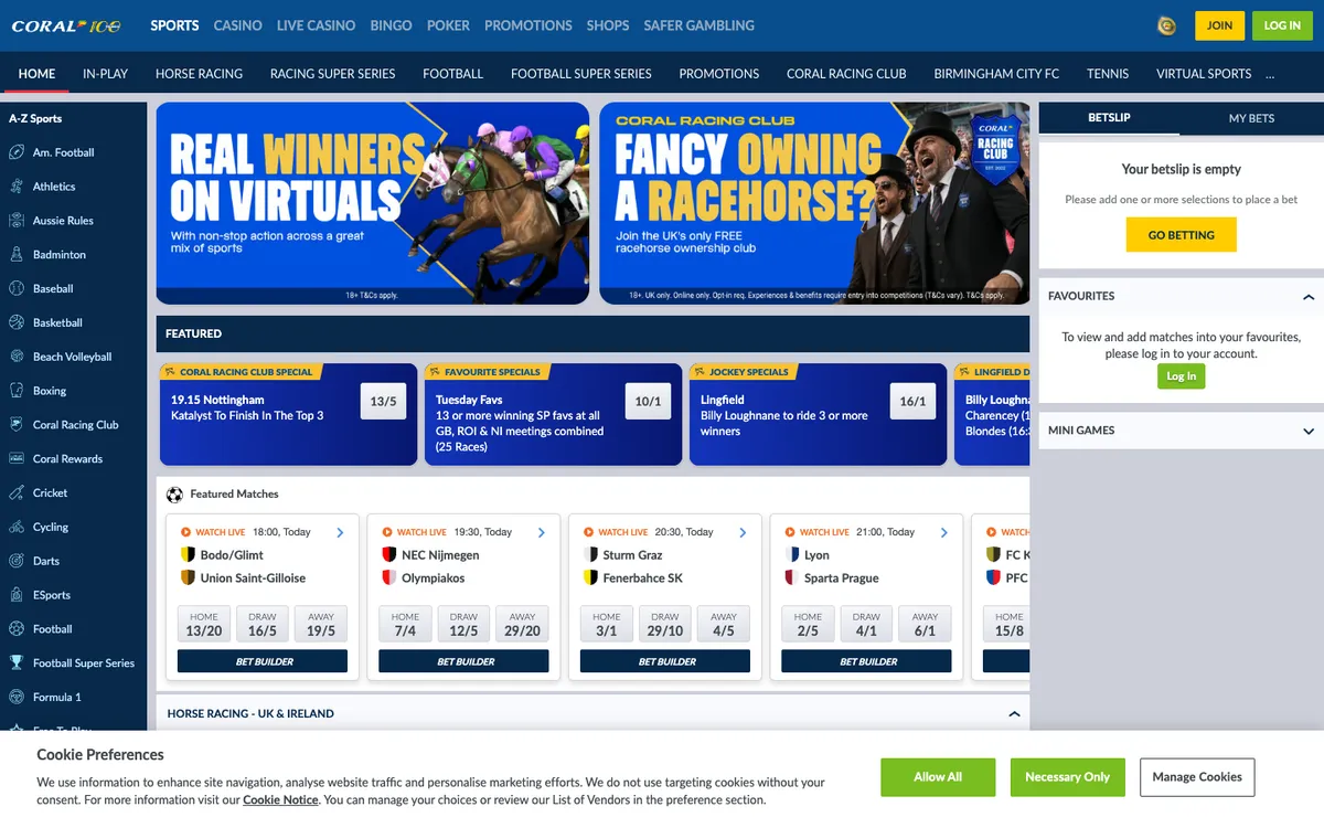 Coral Casino — Home page, captured from United Kingdom