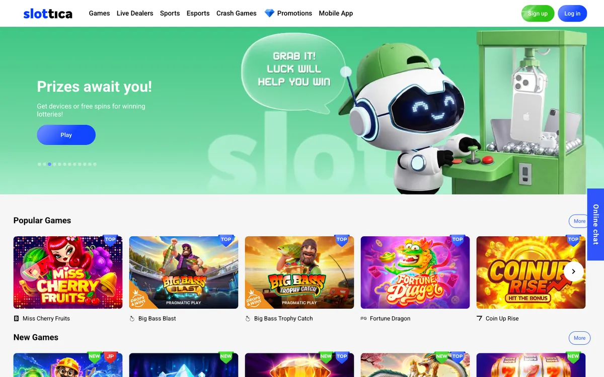 Slottica Casino — Home page, captured from Brazil
