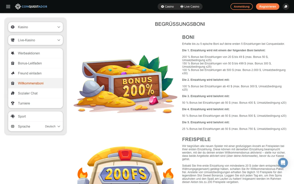 Conquestador Casino — Payments, captured from Austria