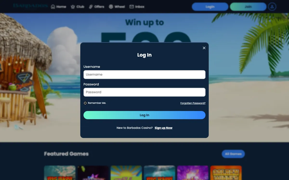 Barbados Casino — «Регистрация», снято из страны Финляндия