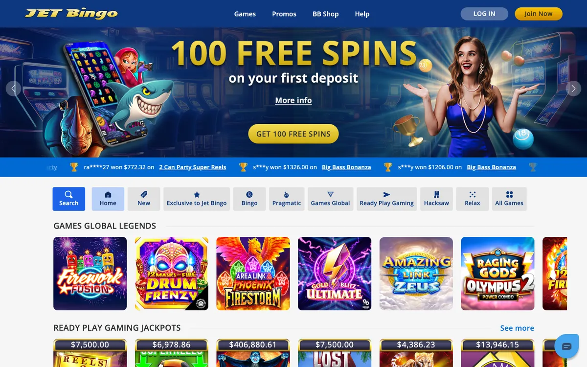 Jet Bingo Casino — Home page, captured from Austria