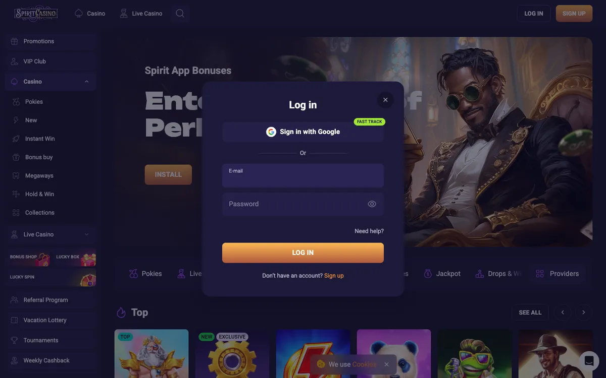 Spirit Casino — Sign-up, captured from New Zealand
