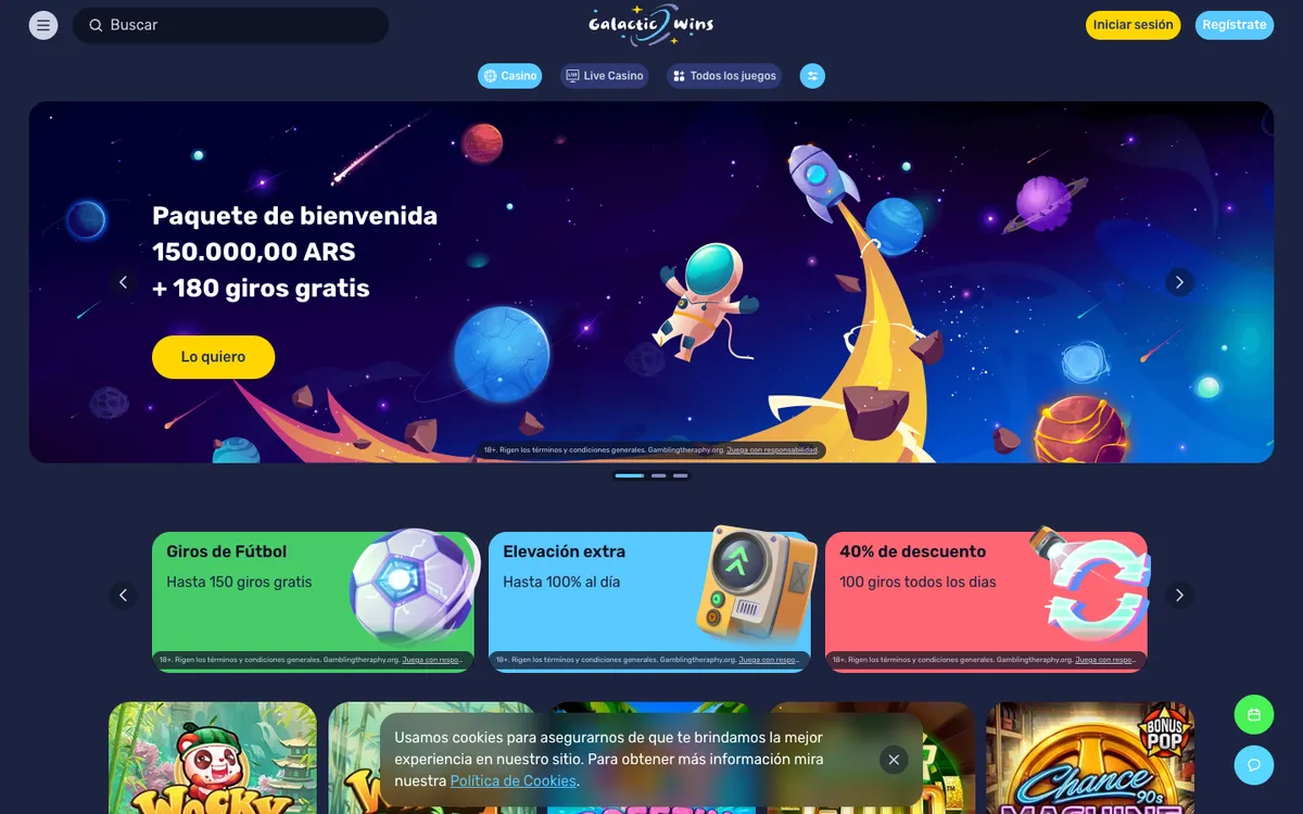 Galactic Wins Casino — Home page, captured from Argentina