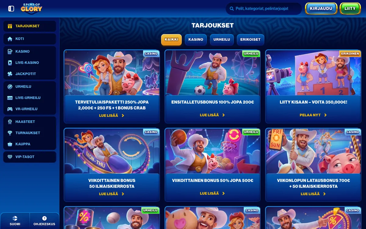 Spins of Glory Casino — «Акции», снято из страны Финляндия