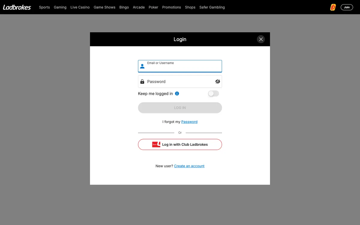 Ladbrokes Casino — Sign-up, captured from United Kingdom