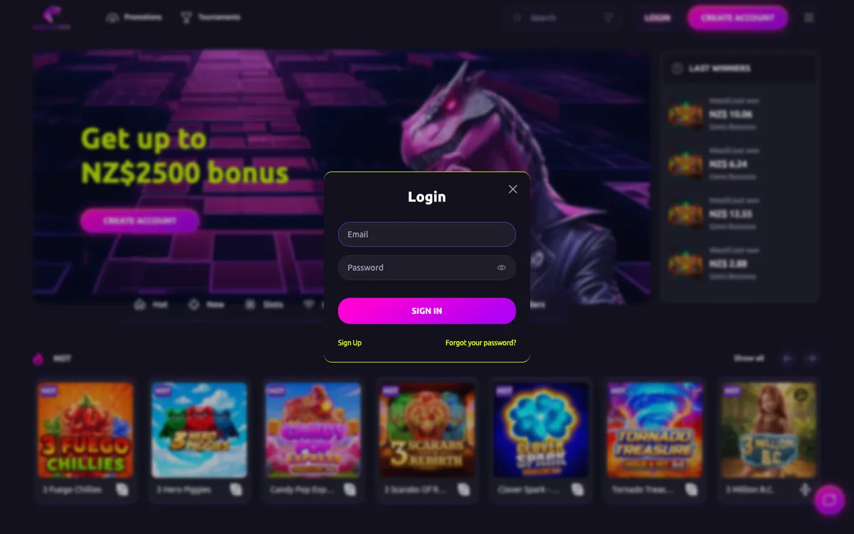 CasinoRex — «Регистрация», снято из страны Новая Зеландия
