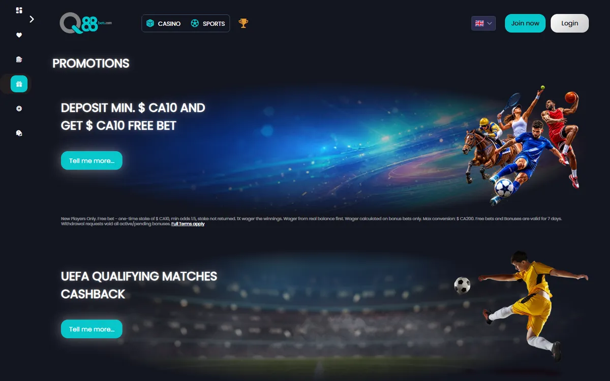 Q88Bets Casino — «Акции», снято из страны Канада