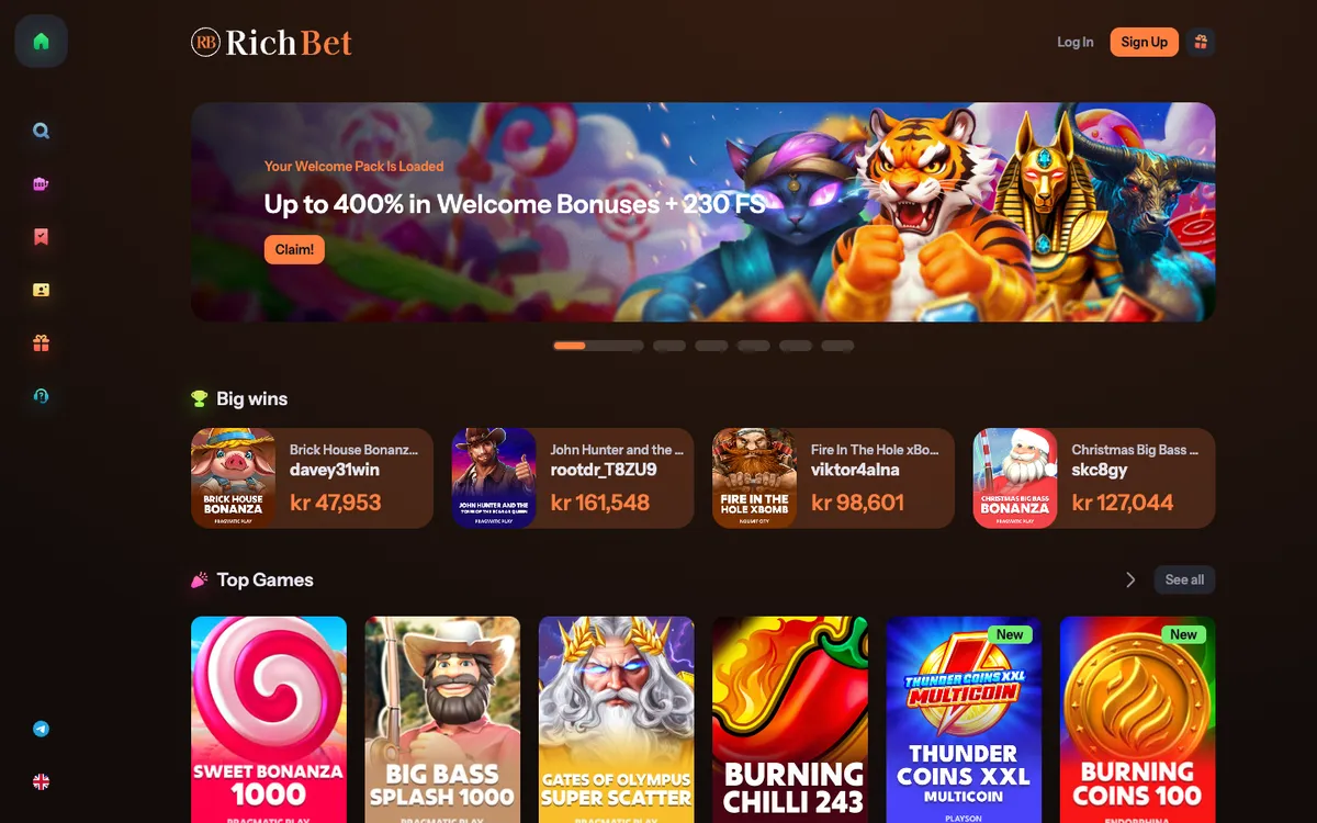 RichBet Casino — Home page, captured from Norway