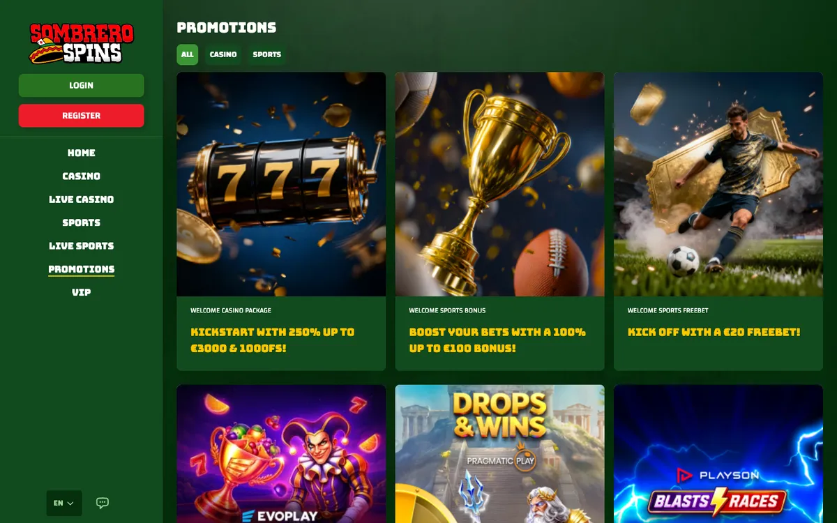 Sombrero Spins Casino — Promotions, captured from Austria