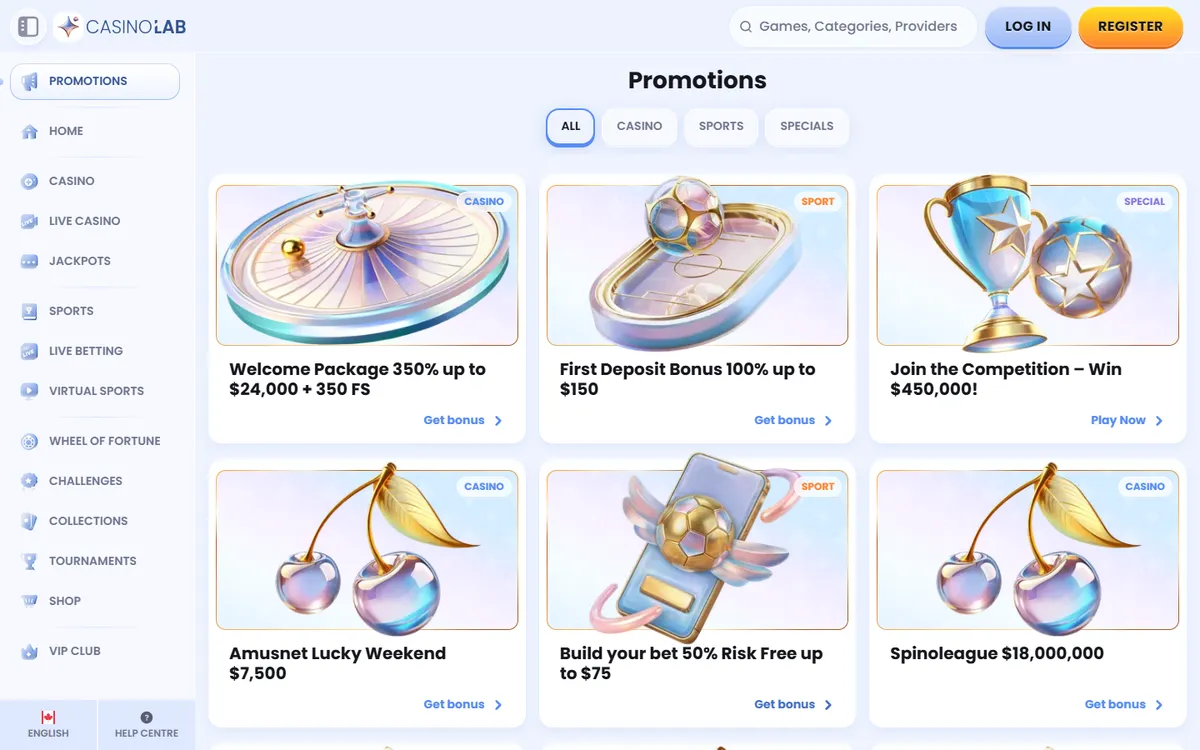 CasinoLab — Promotions, captured from Canada