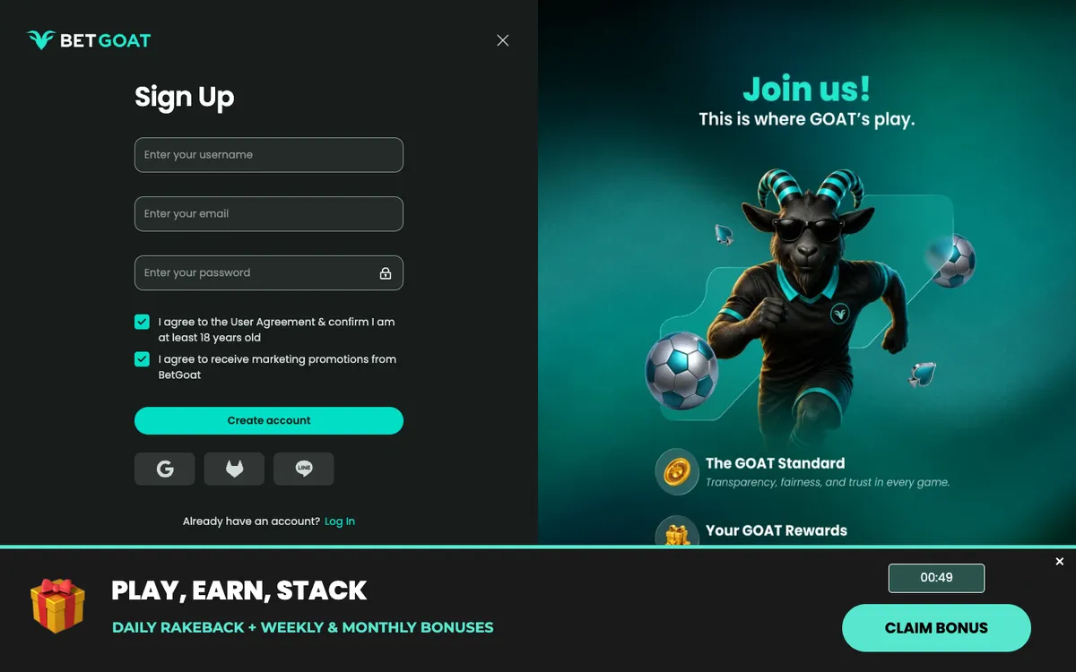 BetGoat Casino — Sign-up, captured from Japan