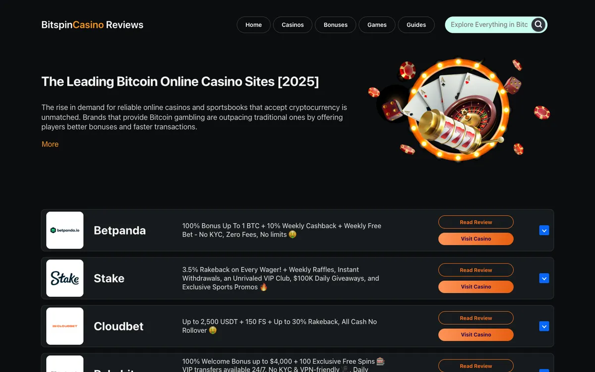 BitSpinCasino — «Главная», снято из страны Австралия