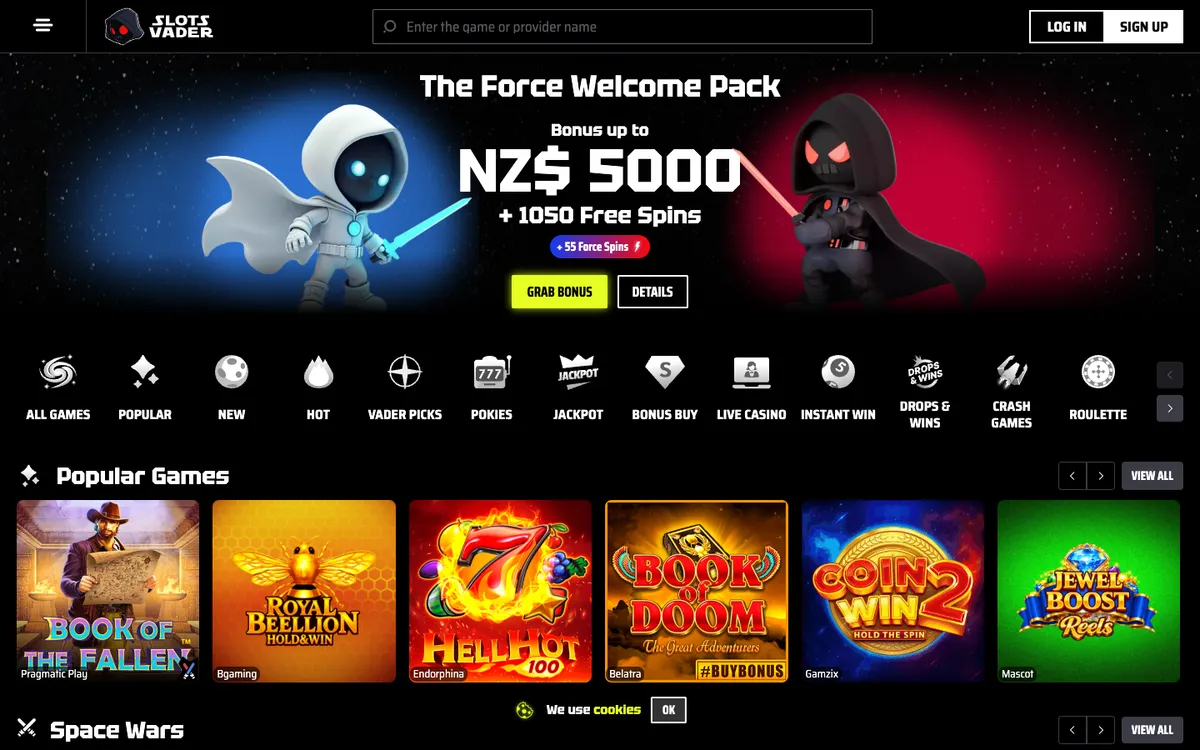 SlotsVader Casino — «Главная», снято из страны Новая Зеландия