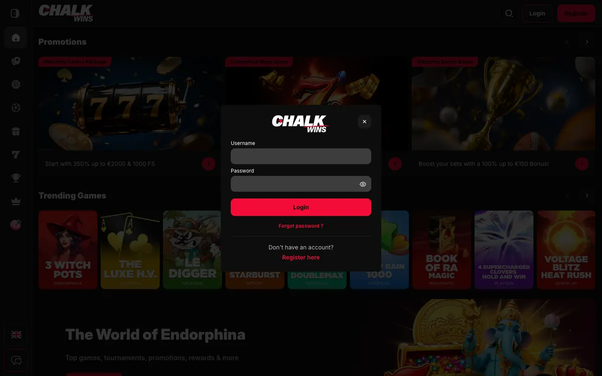 ChalkWins Casino — Sign-up, captured from Belgium