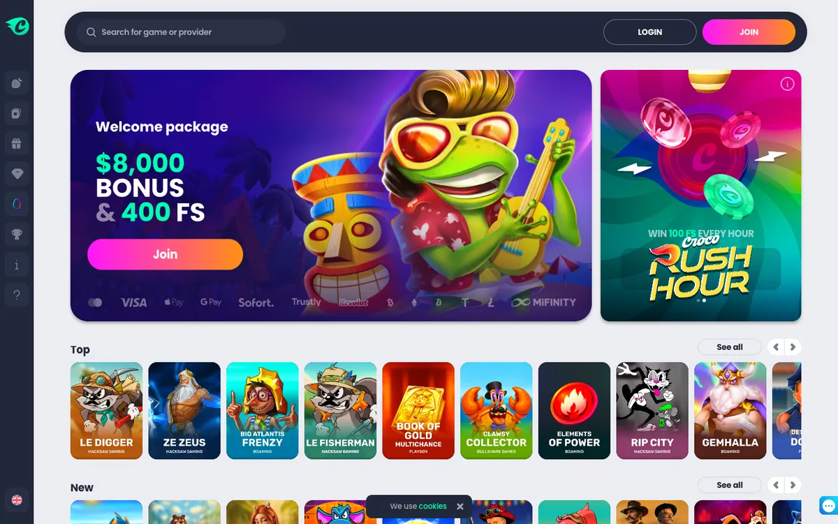 CrocoSlots Casino — Home page, captured from South Africa