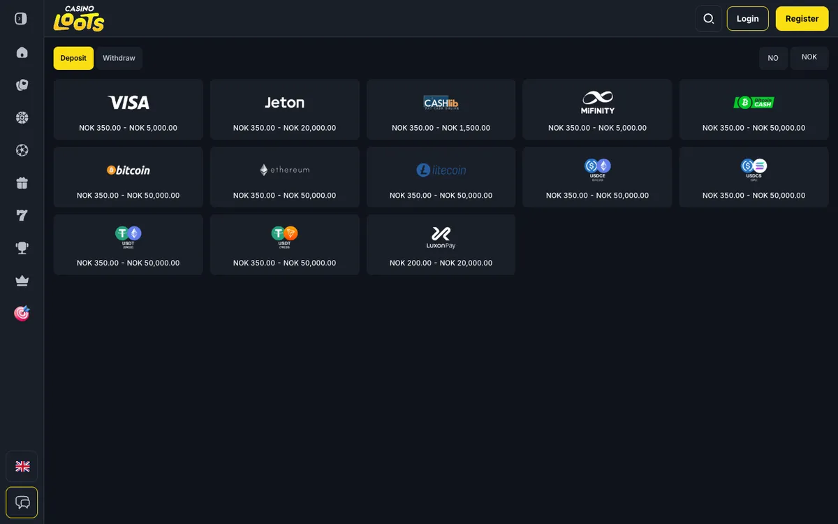Casinoloots Casino — Payments, captured from Norway