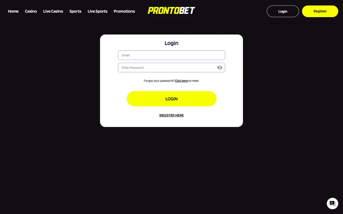 ProntoBet Casino — Sign-up, captured from Canada