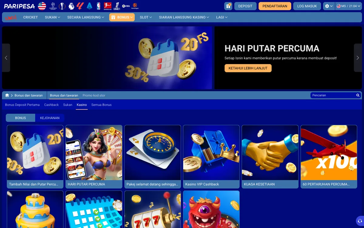 Paripesa Casino — Promotions, captured from Malaysia