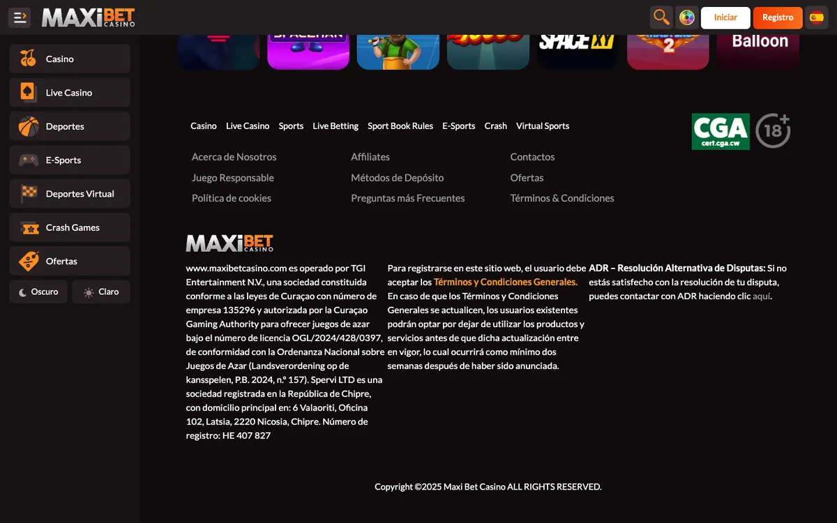 Maxibet Casino — Home page, captured from Mexico