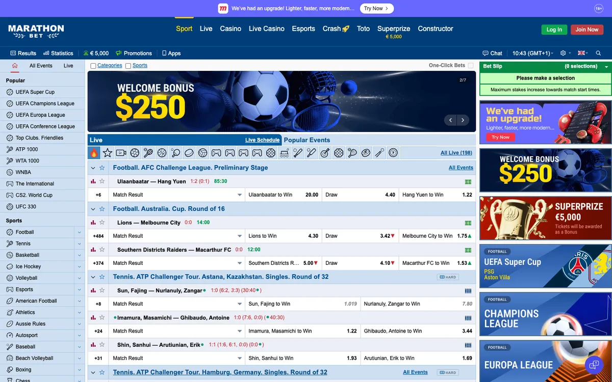 Marathonbet Casino — «Главная», снято из страны Новая Зеландия
