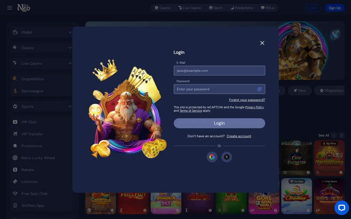 SlotNEO Casino — «Регистрация», снято из страны Канада