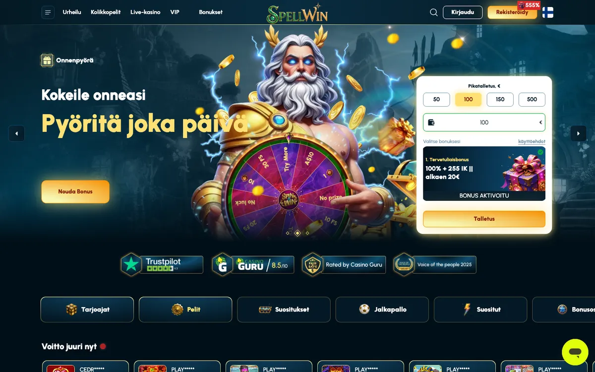 SpellWin Casino — Home page, captured from Finland