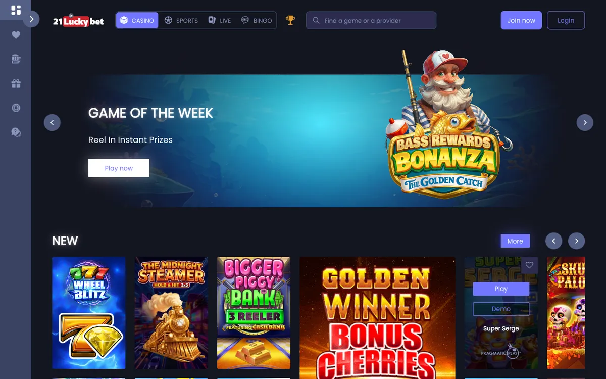 21LuckyBet Casino — Home page, captured from United Kingdom