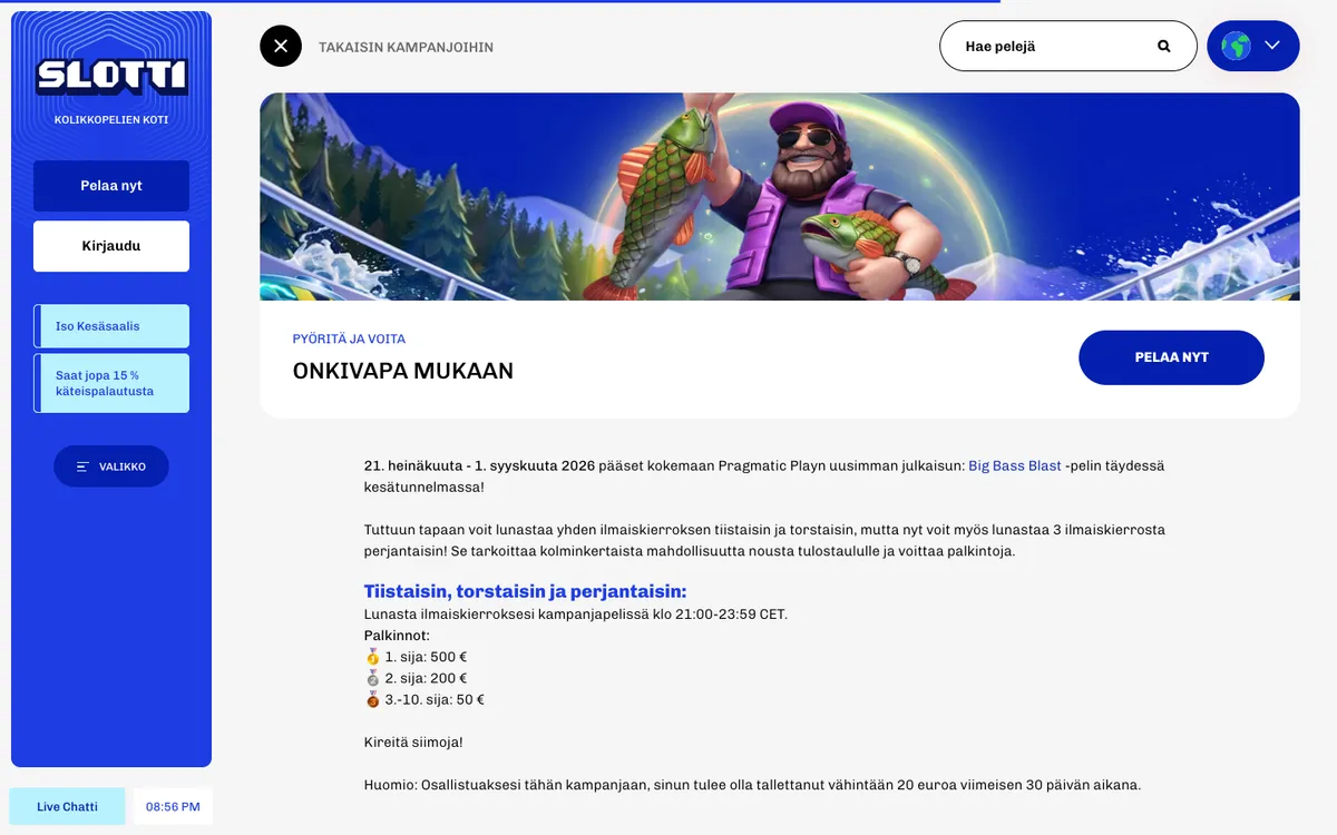 Slotti Casino — «Акции», снято из страны Финляндия