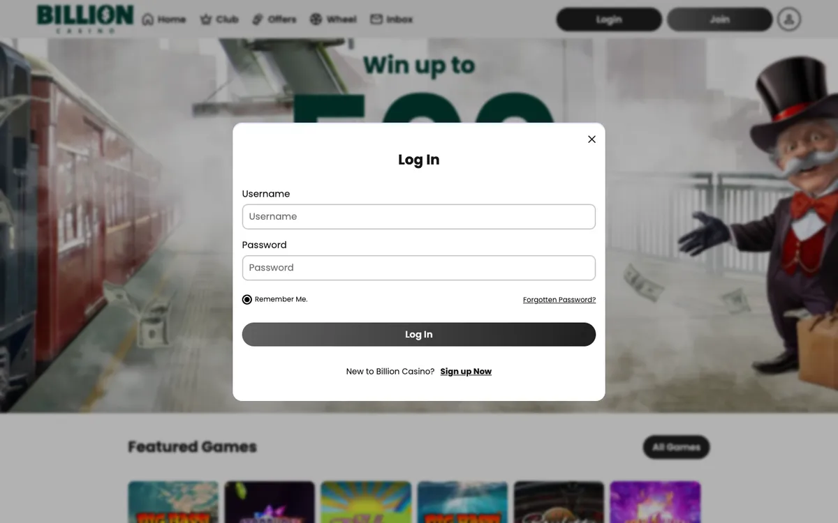 Billion Casino — Sign-up, captured from Norway