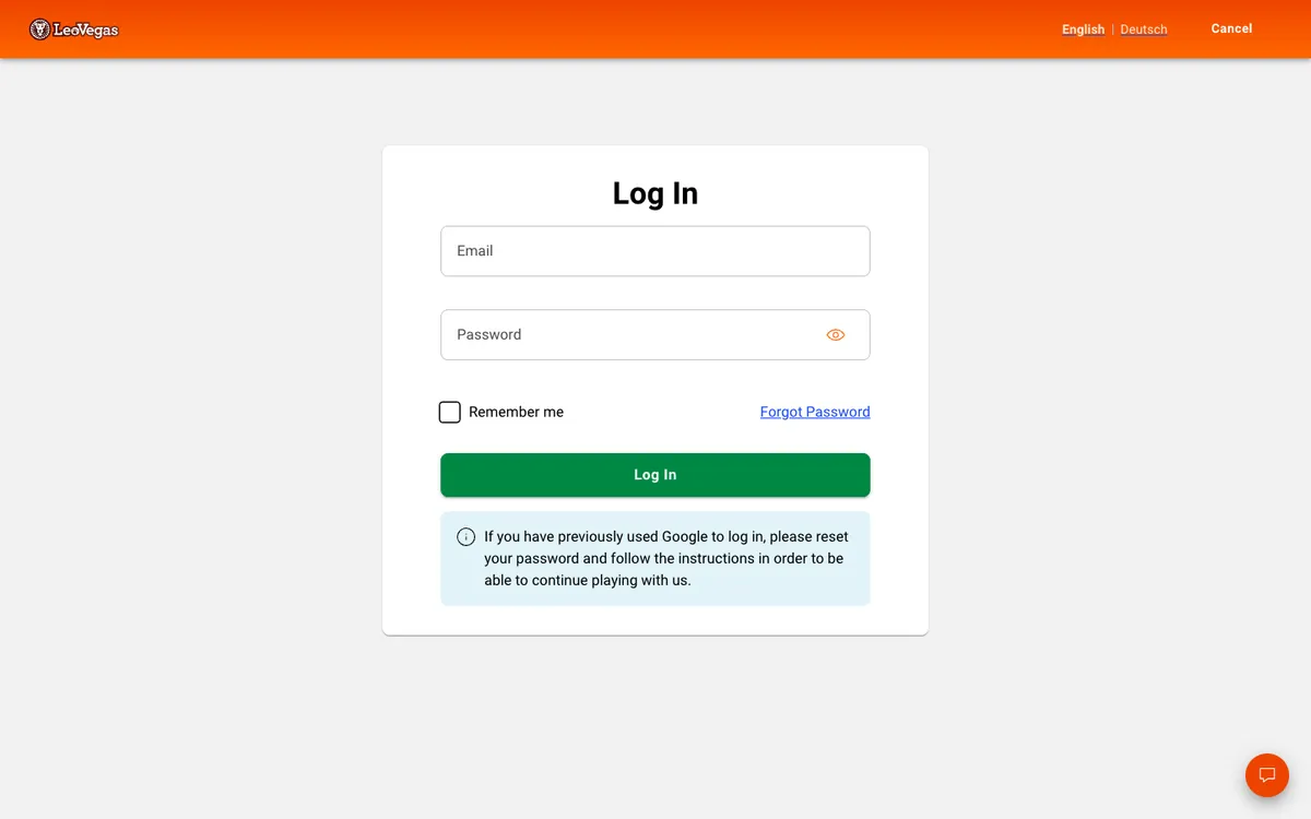 LeoVegas Casino — Sign-up, captured from Austria