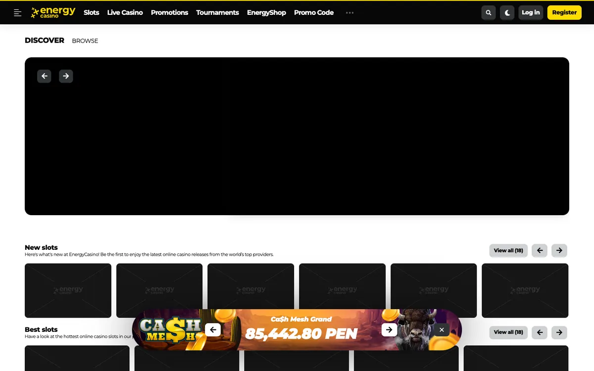 EnergyCasino — Home page, captured from Peru