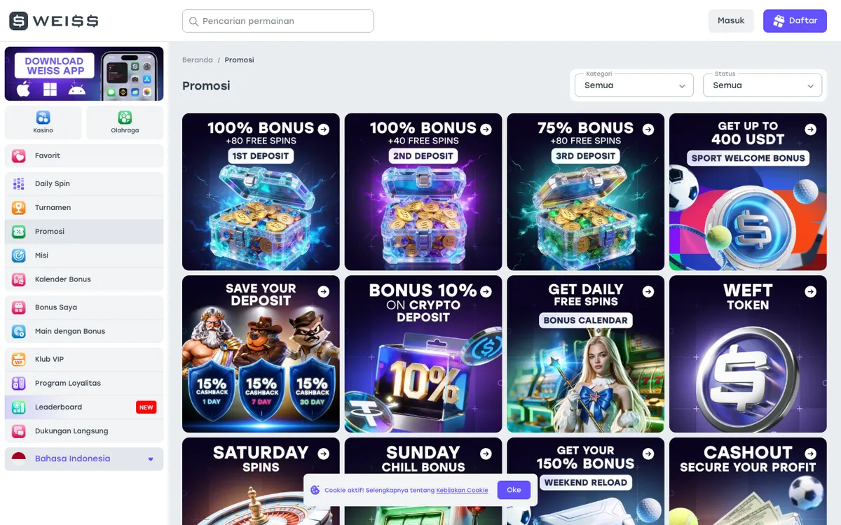 Weiss Casino — Promotions, captured from Indonesia