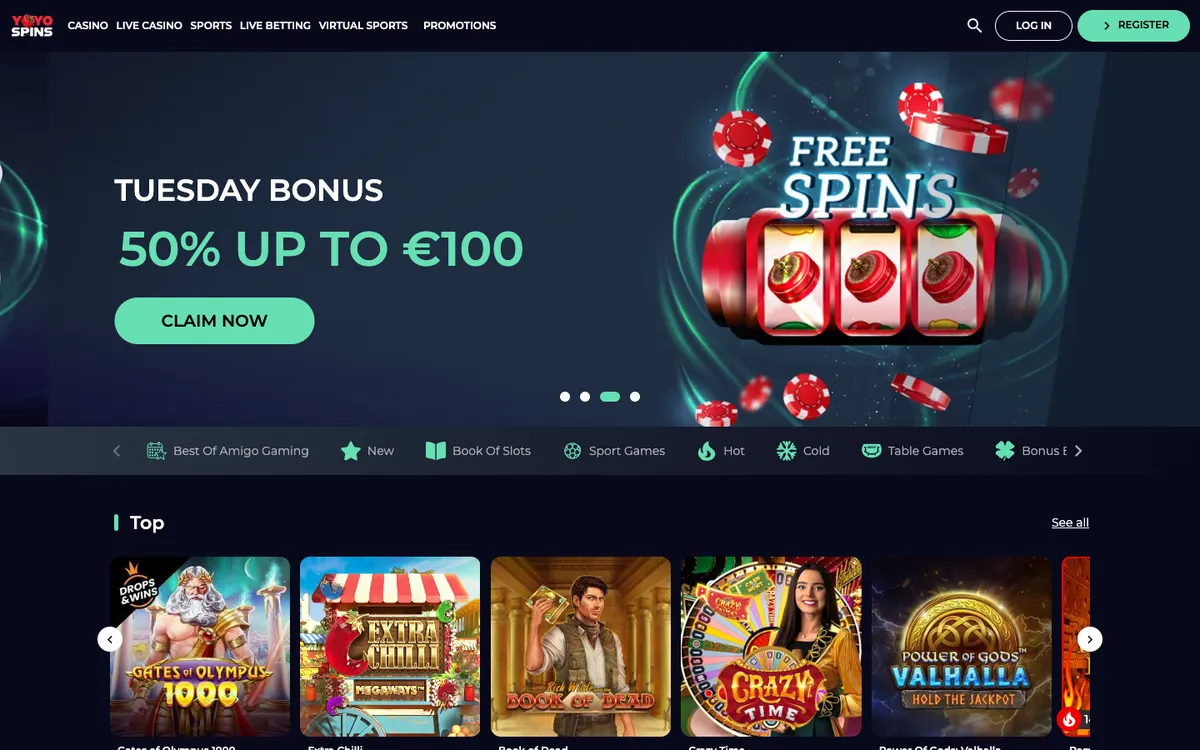 YoyoSpins Casino — Home page, captured from Brazil