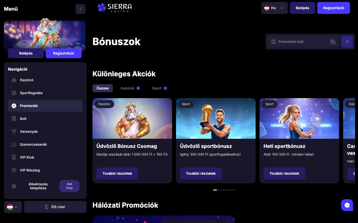 Sierra Casino — Promotions, captured from Hungary