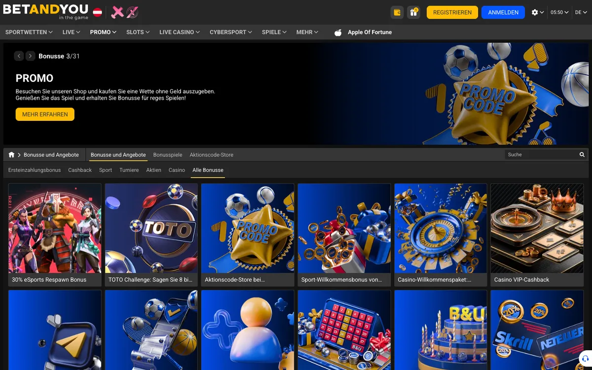 Betandyou Casino — «Акции», снято из страны Австрия