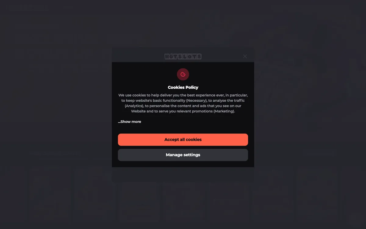 HotSlots Casino — «Регистрация», снято из страны Польша