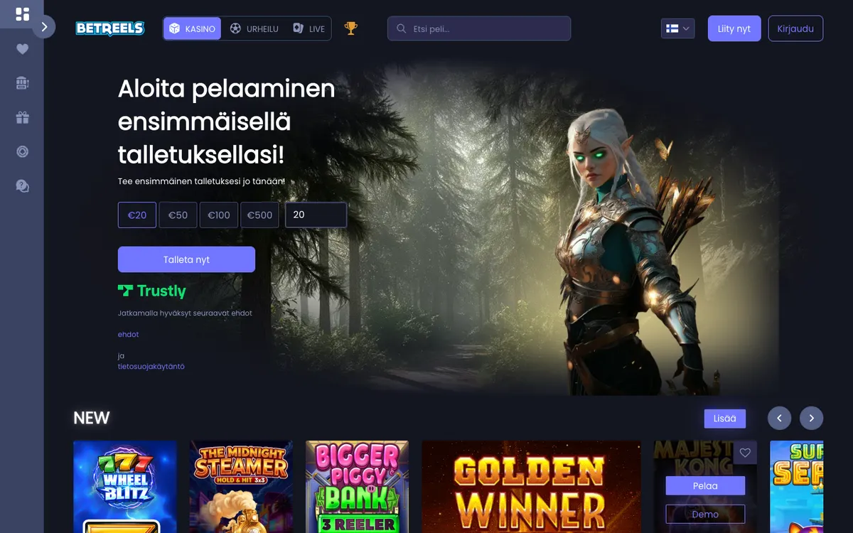 Betreels Casino — Home page, captured from Finland