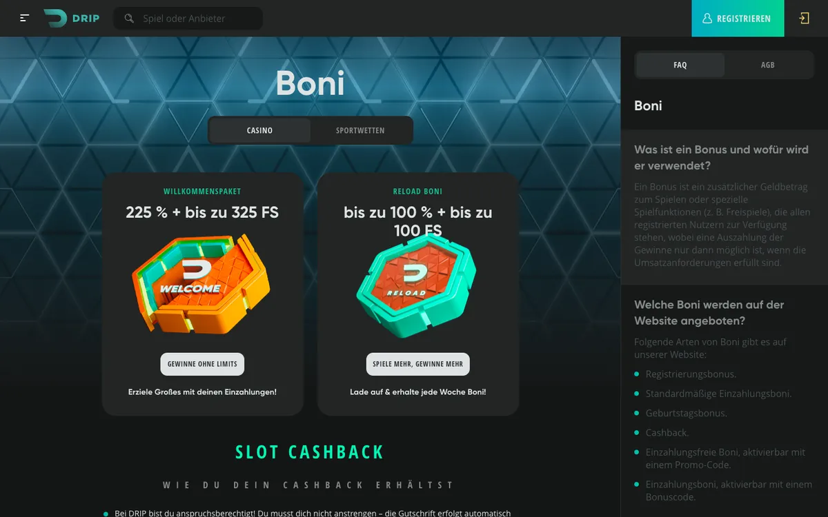 Drip Casino — Promotions, captured from Austria